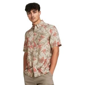 Under Armour 2XL Palm Print Dockside Shirt Quick Dry Beige Red • EUC